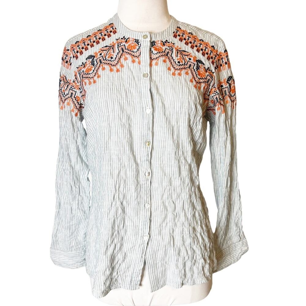 Sundance seize the day embroidered striped top sz S